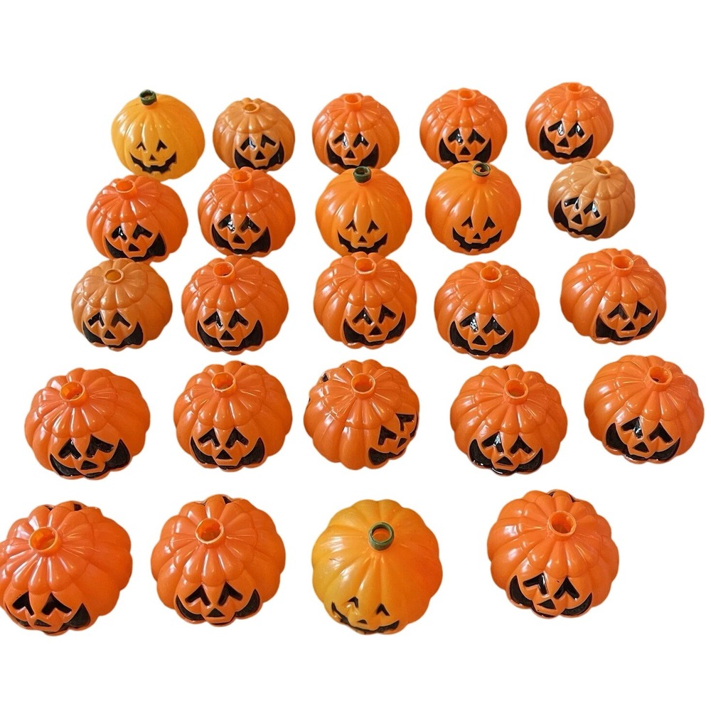 24 Replacements Vintage Halloween Pumpkin Lights Jack O Lantern Orange Blow Mold